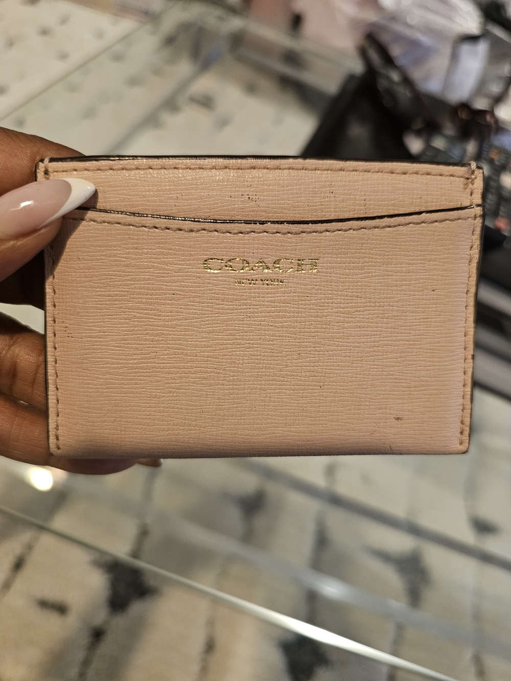 COACH Pebbled Leather Card Case in Blush Pink